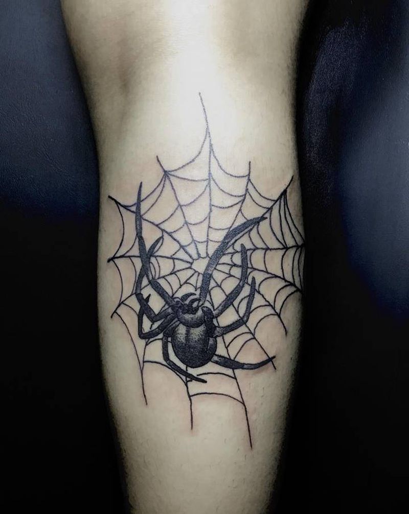 蜘蛛纹身图片_腿部Old School纹身图案
