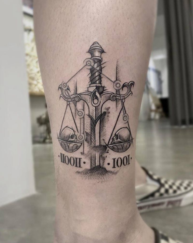 天秤座 男生版纹身图片_腿部几何纹身图案