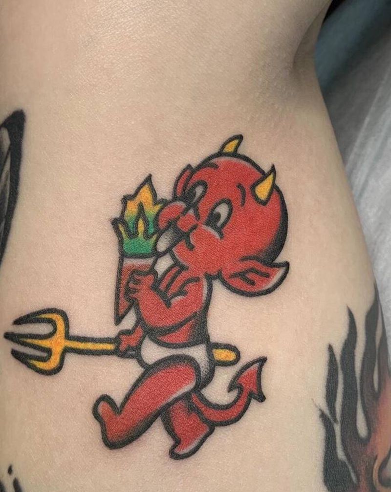 小恶魔【大涵作品】纹身图片_腿部Old School原创小恶魔纹身图案