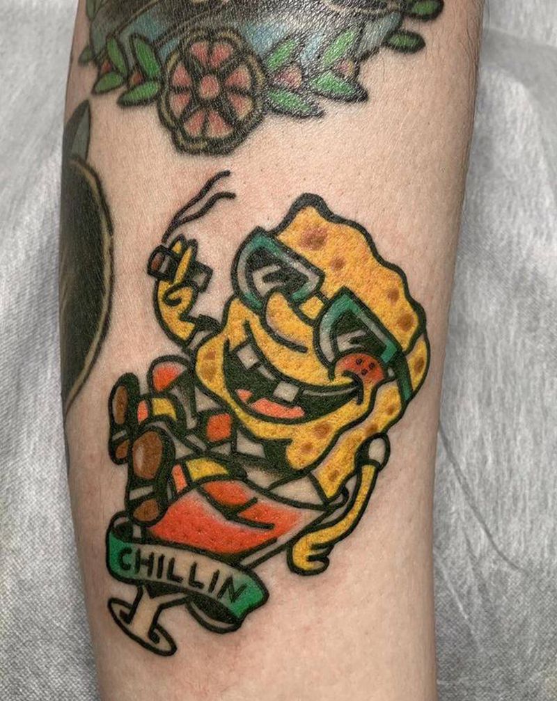 海绵宝宝【大涵作品】纹身图片_手臂Old School海绵宝宝原创纹身图案