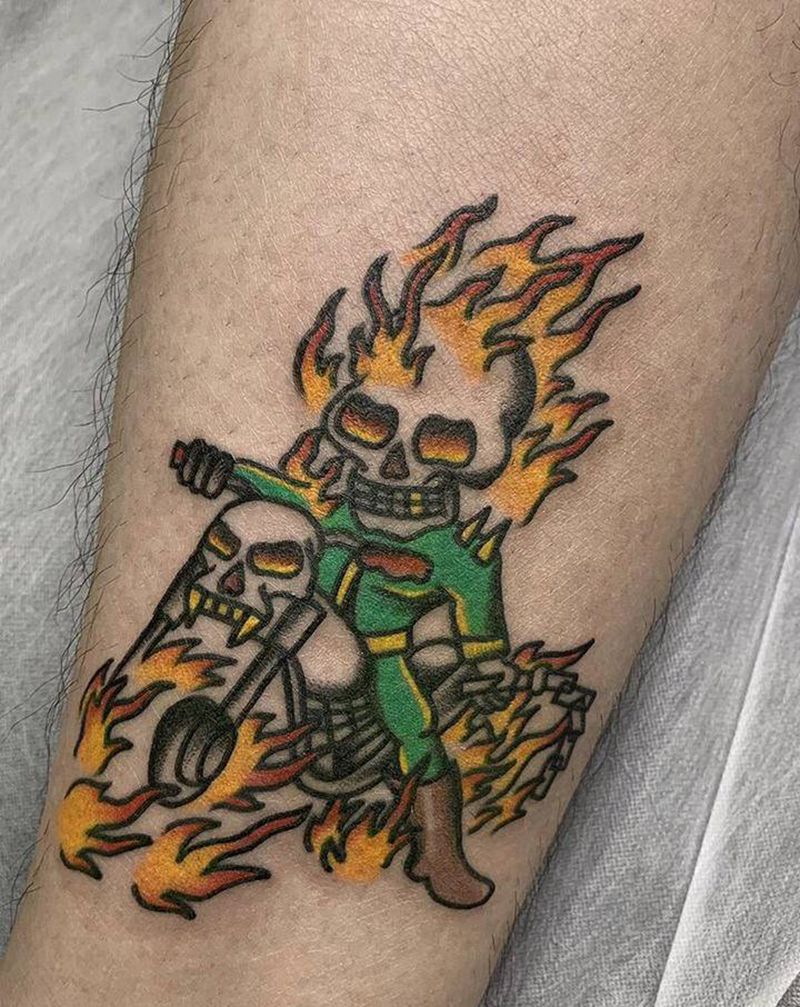 恶灵骑士【大涵作品】纹身图片_腿部Old School原创恶灵骑士纹身图案