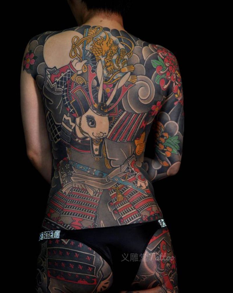兔武士纹身纹身图片_背部老传统重庆纹身图案