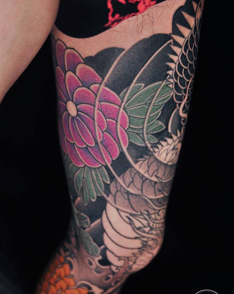 花腿纹身纹身图片_腿部老传统重庆纹身图案