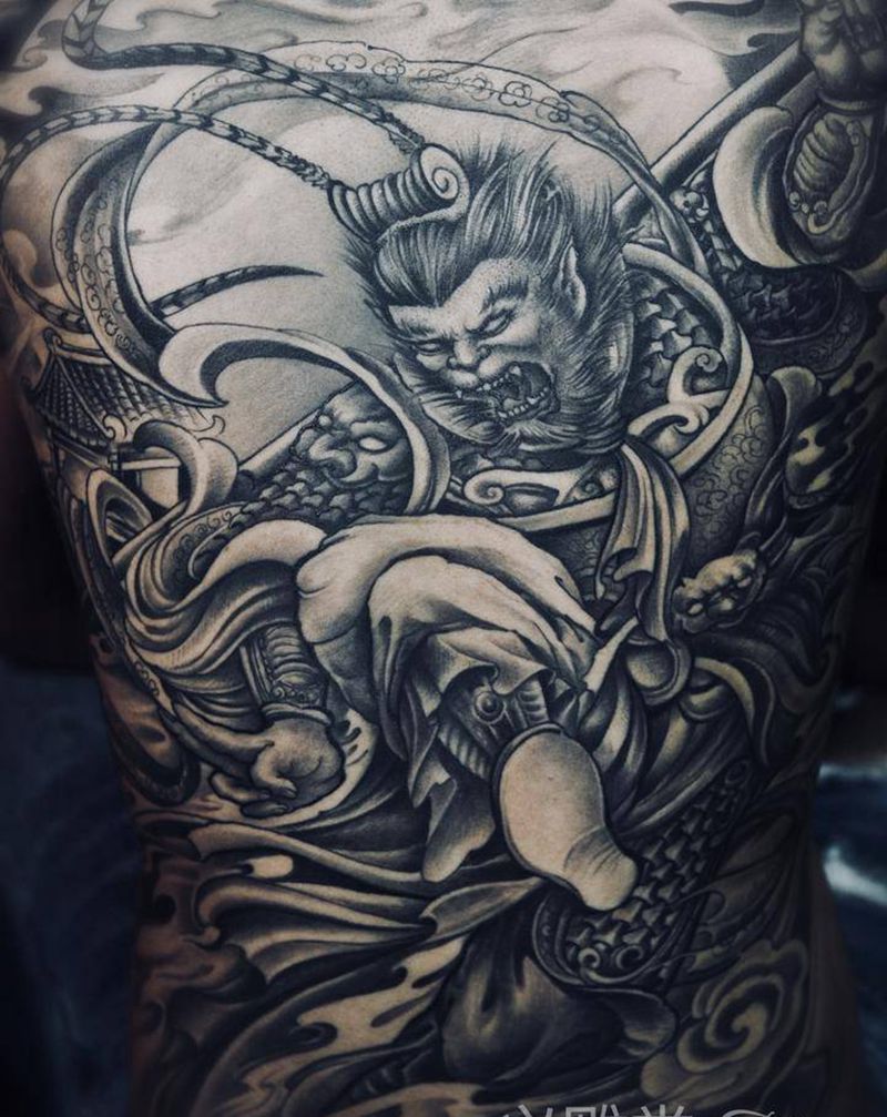 齐天大圣纹身纹身图片_背部新传统重庆纹身图案