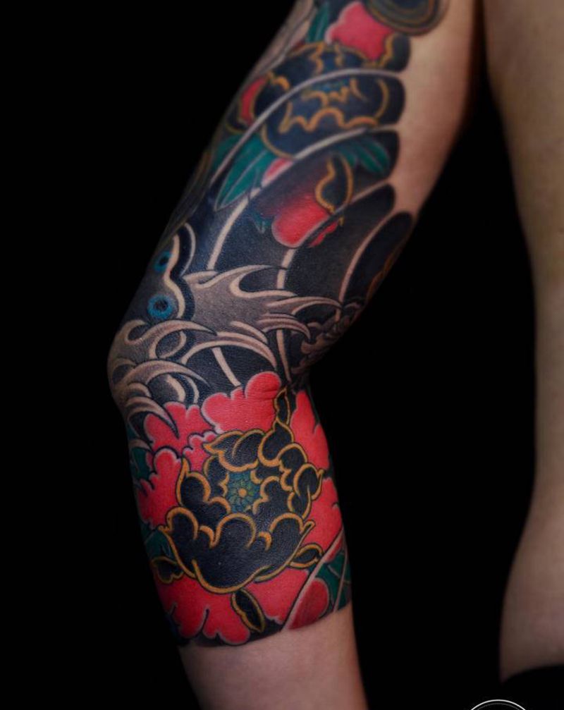 牡丹花纹身纹身图片_手臂老传统重庆纹身图案