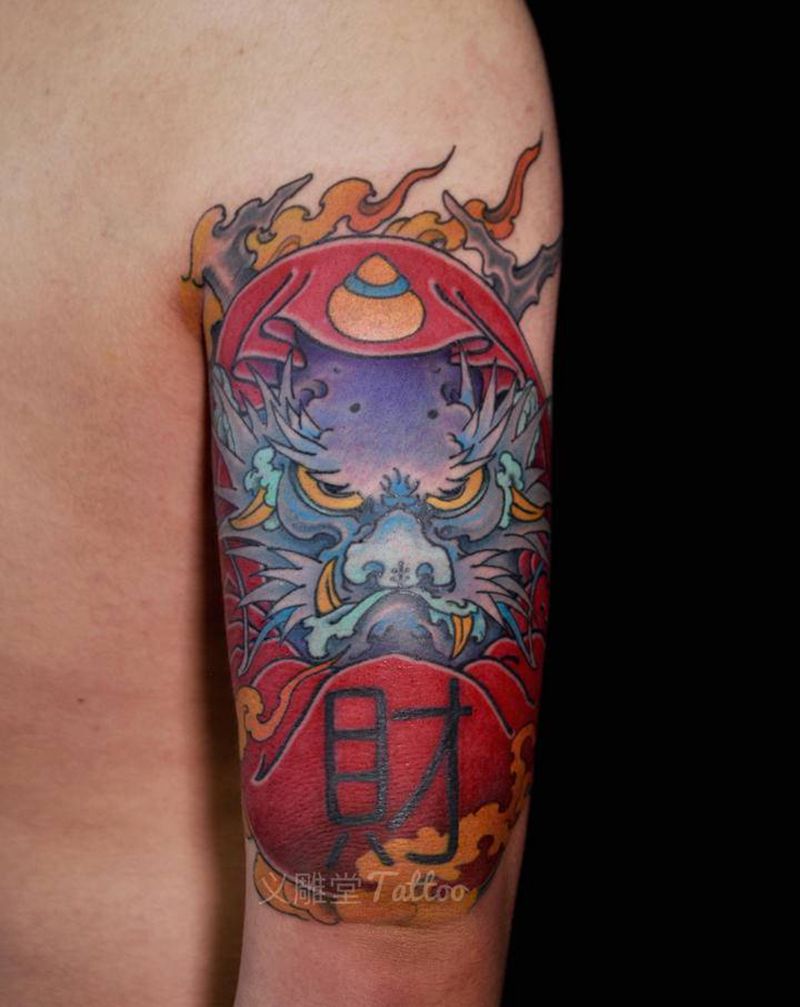 达摩龙纹身纹身图片_手臂新传统重庆纹身图案