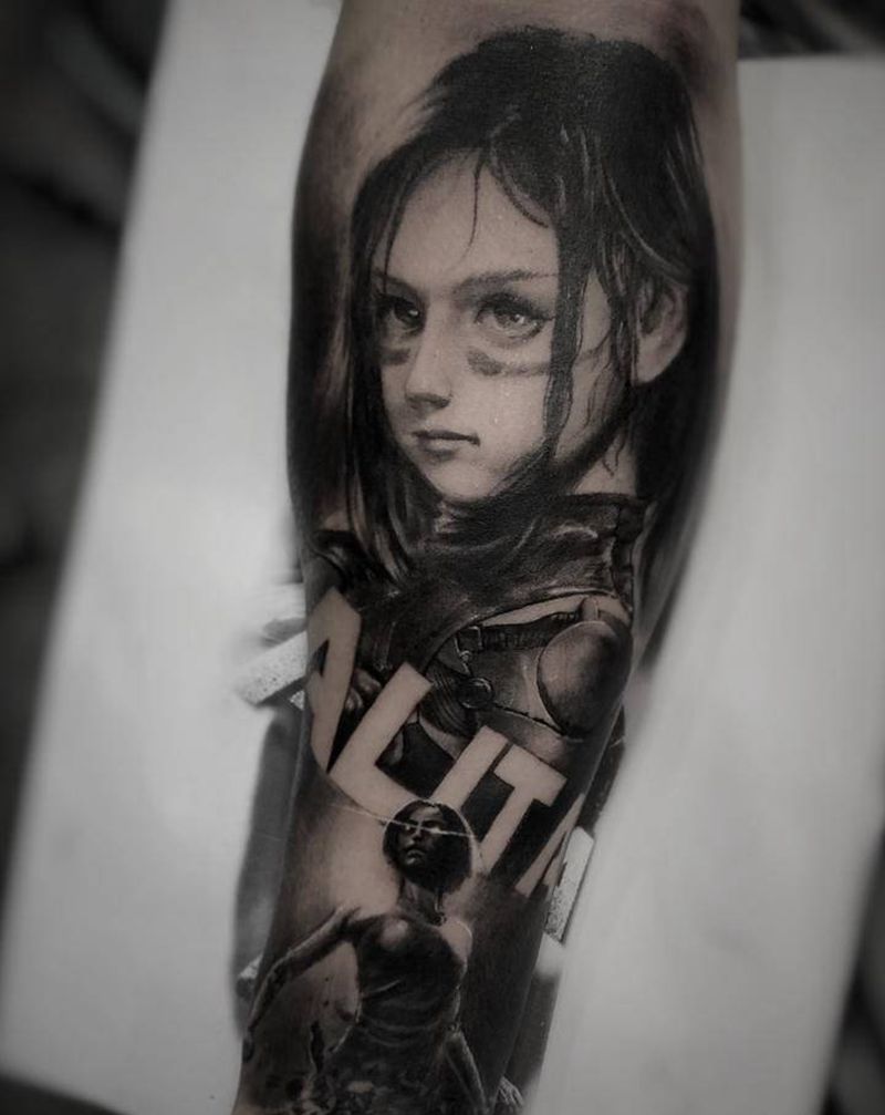 阿丽塔纹身图片_手臂手部欧美写实纹身图案