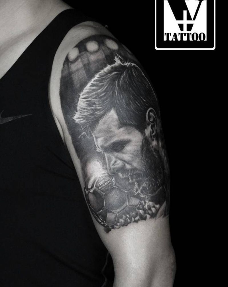 梅西纹身图片_手臂欧美写实纹身图案
