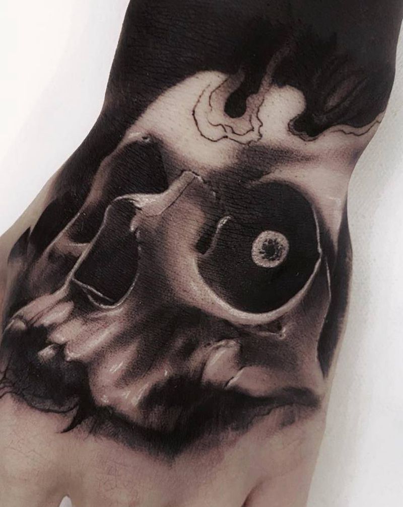 骷髅手背1纹身图片_手部欧美写实纹身图案