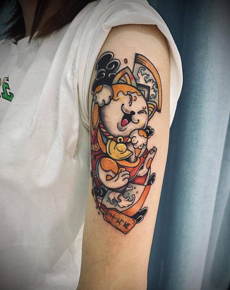 招财猫纹身图片_Old School纹身图案