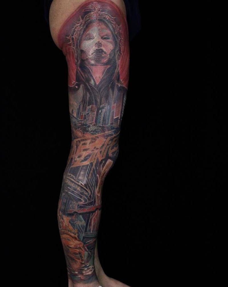 cyberpunk纹身图片_腿部欧美写实原创纹身图案
