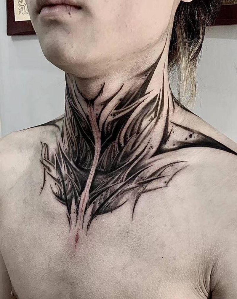 没想到达成单杀faker的成就纹身图片_颈部图腾花体字纹身图案