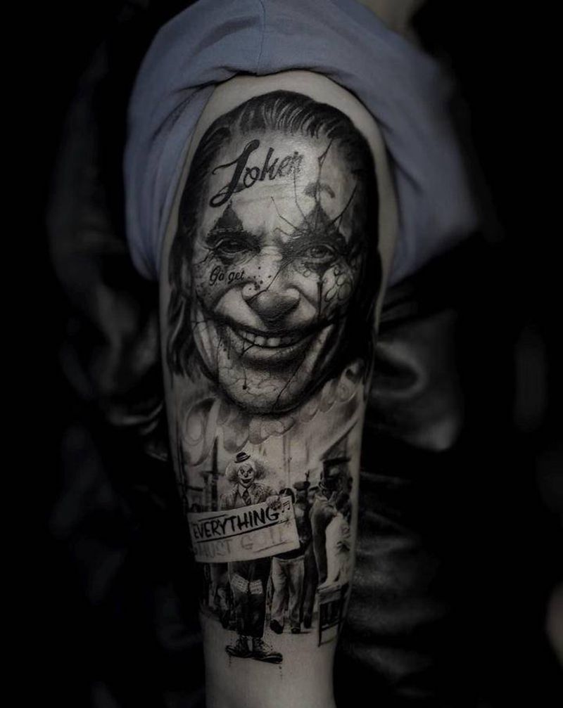 小丑纹身图片_手臂欧美写实纹身图案