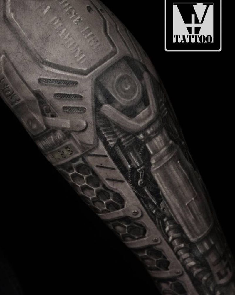 机腿纹身图片_腿部欧美写实纹身图案