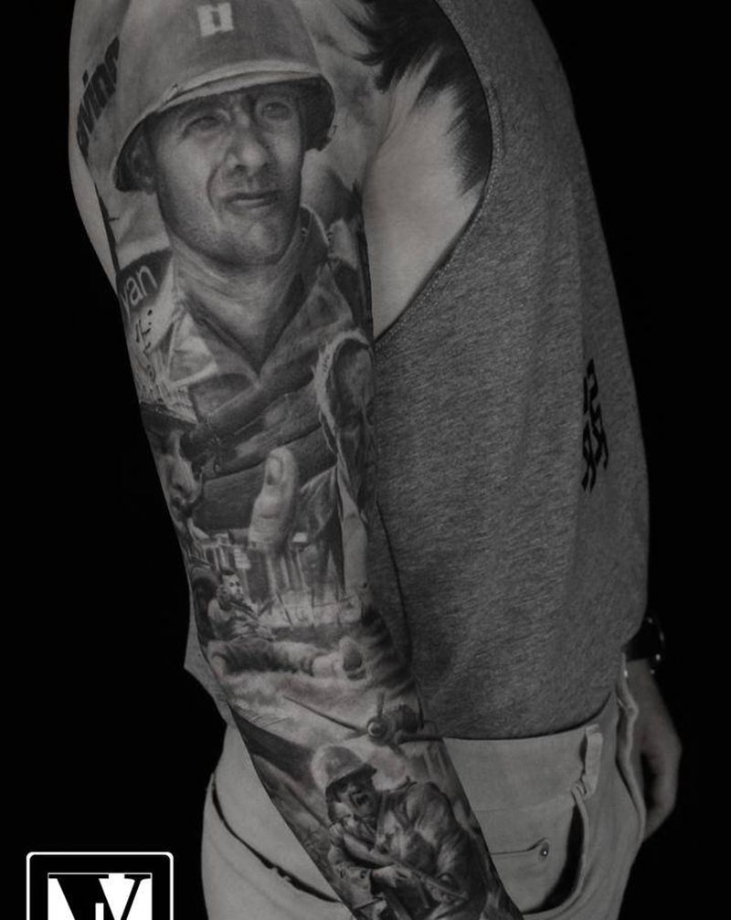 拯救大兵瑞恩纹身图片_手臂欧美写实纹身图案