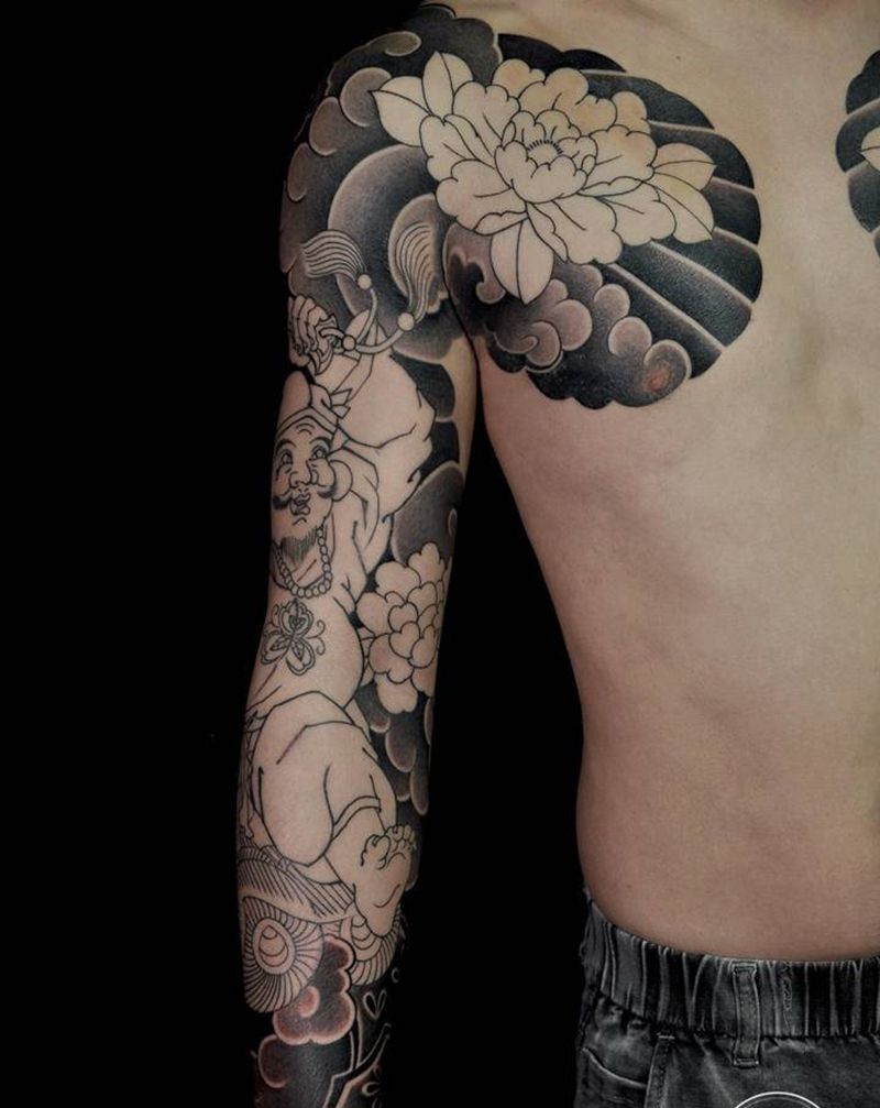 福神花臂纹身纹身图片_手臂老传统重庆纹身图案