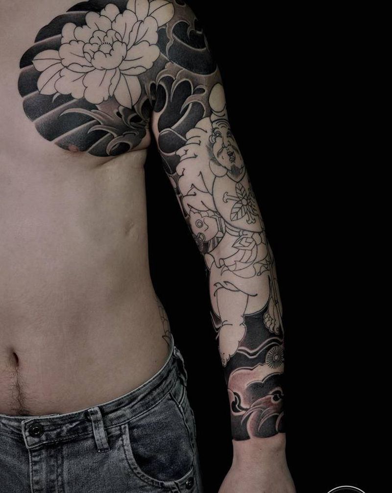 半胛全臂纹身纹身图片_手臂老传统重庆纹身图案