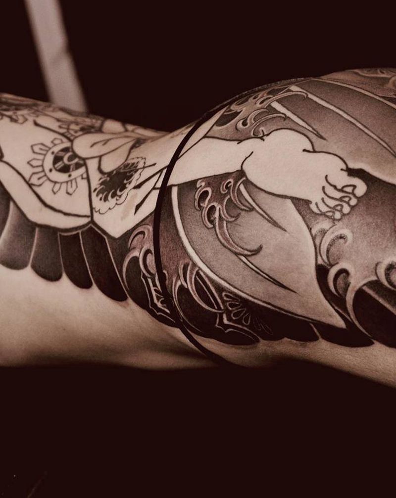 满背局部纹身图片_老传统重庆纹身图案