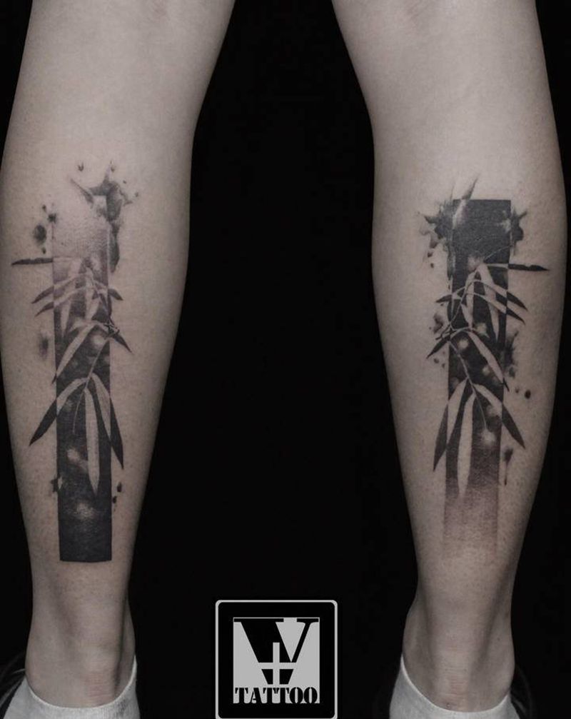 竹意纹身图片_腿部欧美写实纹身图案