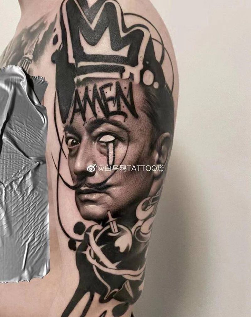 达利人物纹身图片_手臂欧美写实纹身图案