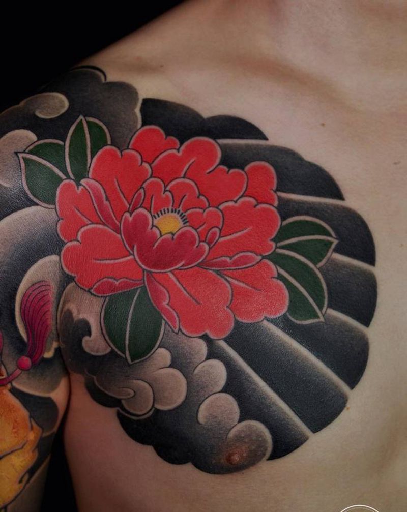 牡丹花刺青纹身图片_胸部老传统重庆纹身图案