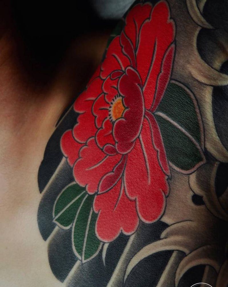 花刺青纹身图片_颈部老传统重庆刺青纹身图案