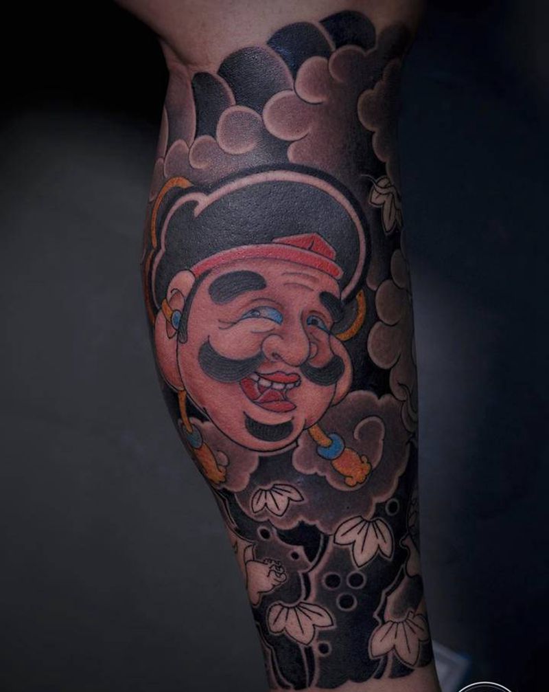 小腿大黑天纹身纹身图片_腿部老传统重庆纹身图案