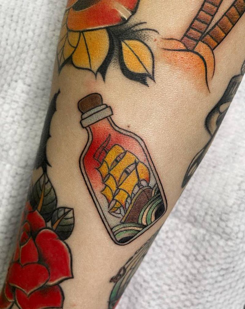 漂流瓶纹身图片_Old School纹身图案