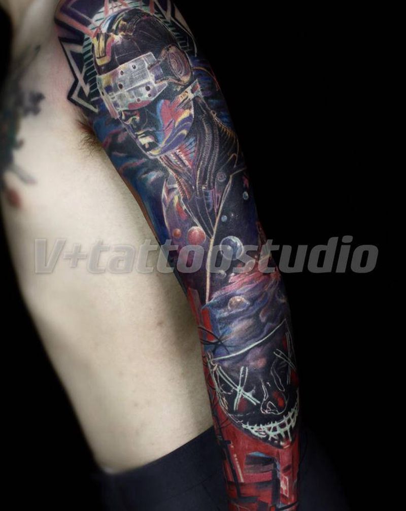 赛博纹身图片_手臂欧美写实纹身图案