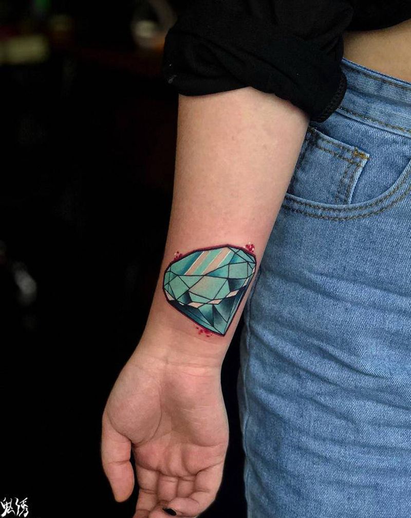 钻石纹身图片_手部New School小清新鬼绣文化纹身图案