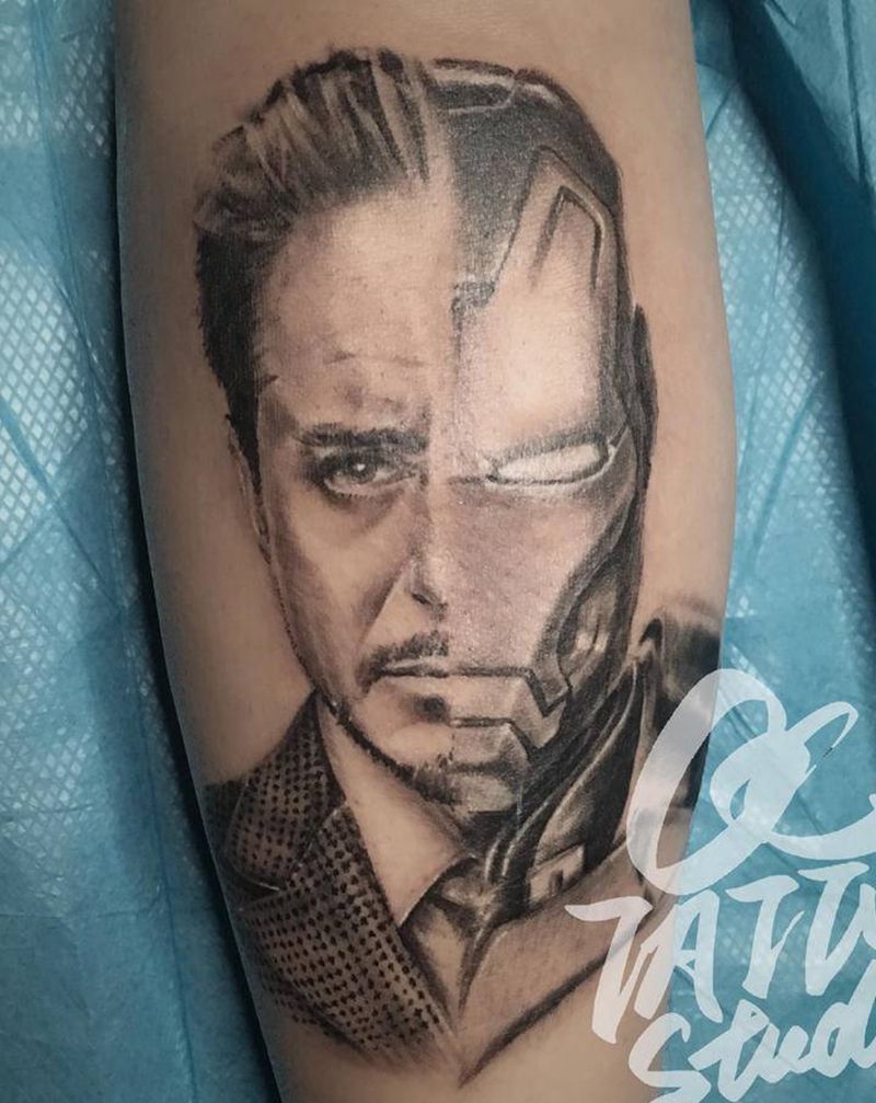 Iron man纹身图片_腿部欧美写实纹身图案