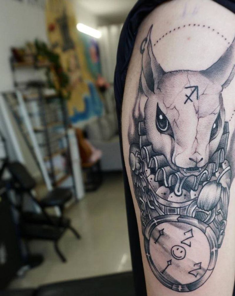 兔子纹身图片_手臂欧美写实兔子纹身图案