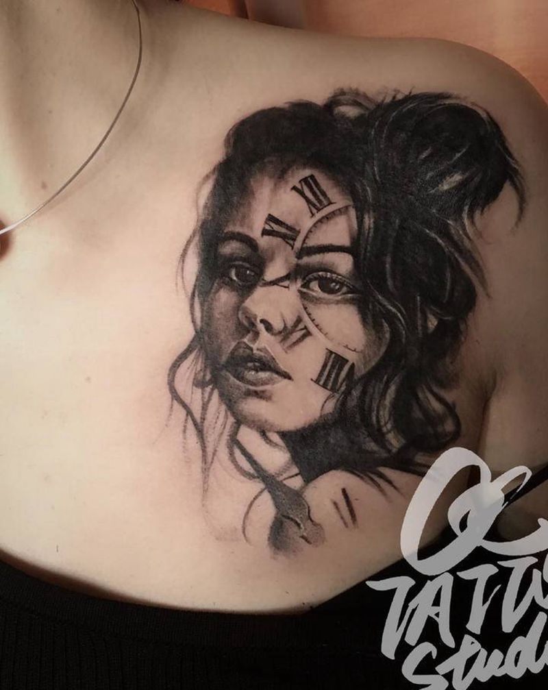 遮盖纹身图片_肩部欧美写实遮盖纹身图案