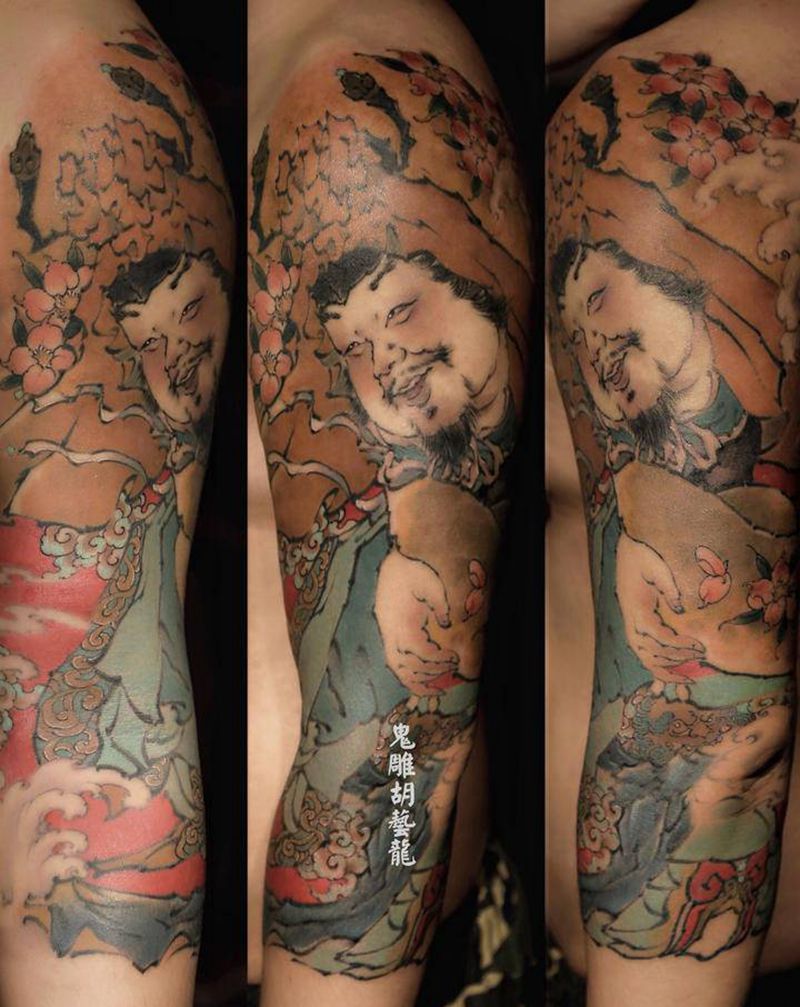 恭喜发财纹身图片_手臂手部水墨新传统财神人物中国风纹身图案