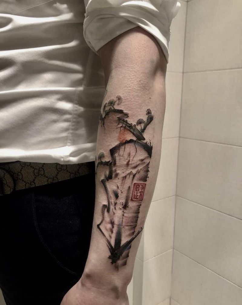 中国风纹身图片_手臂水墨纹身图案