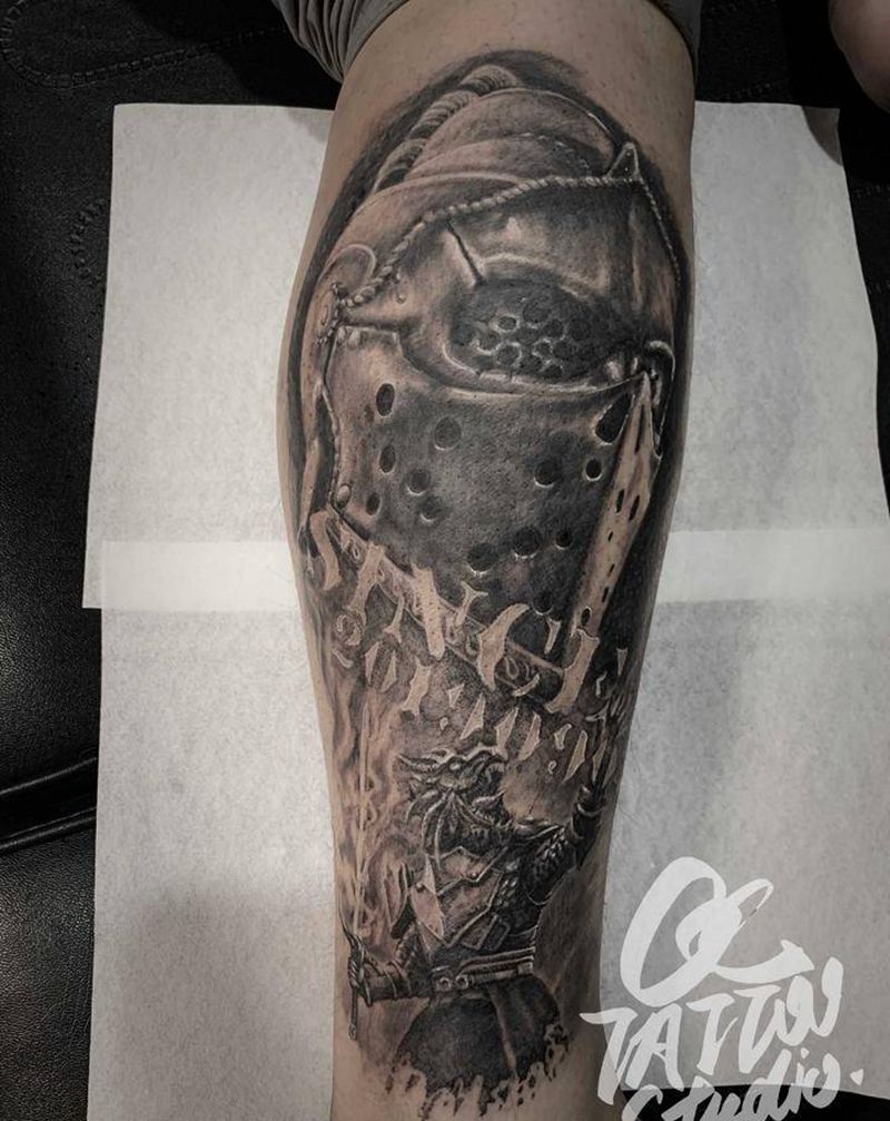 骑士纹身图片_腿部欧美写实纹身图案