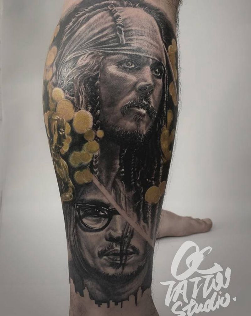 Johnny depp纹身图片_腿部欧美写实纹身图案