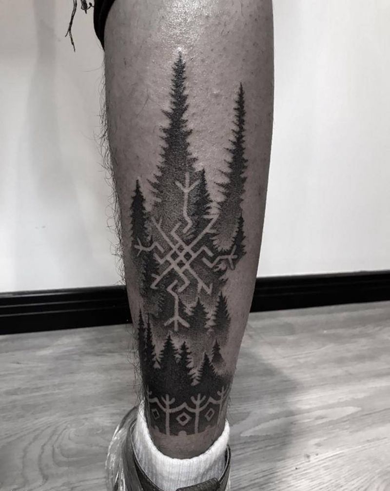 点刺林纹身图片_腿部点刺几何纹身图案