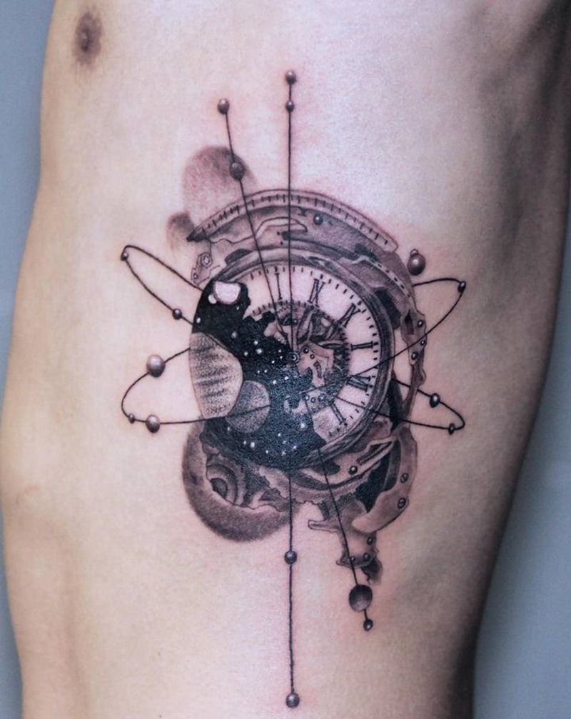 破碎纹身图片_腰部几何点刺纹身图案