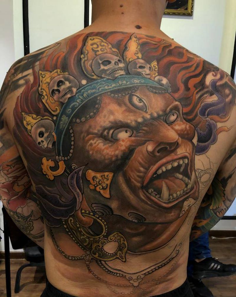 后背纹身图片_颈部背部新传统纹身图案