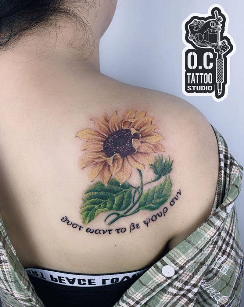 sunflower纹身图片_背部欧美写实纹身图案