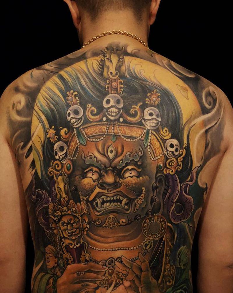 后背纹身图片_颈部肩部老传统新传统纹身图案