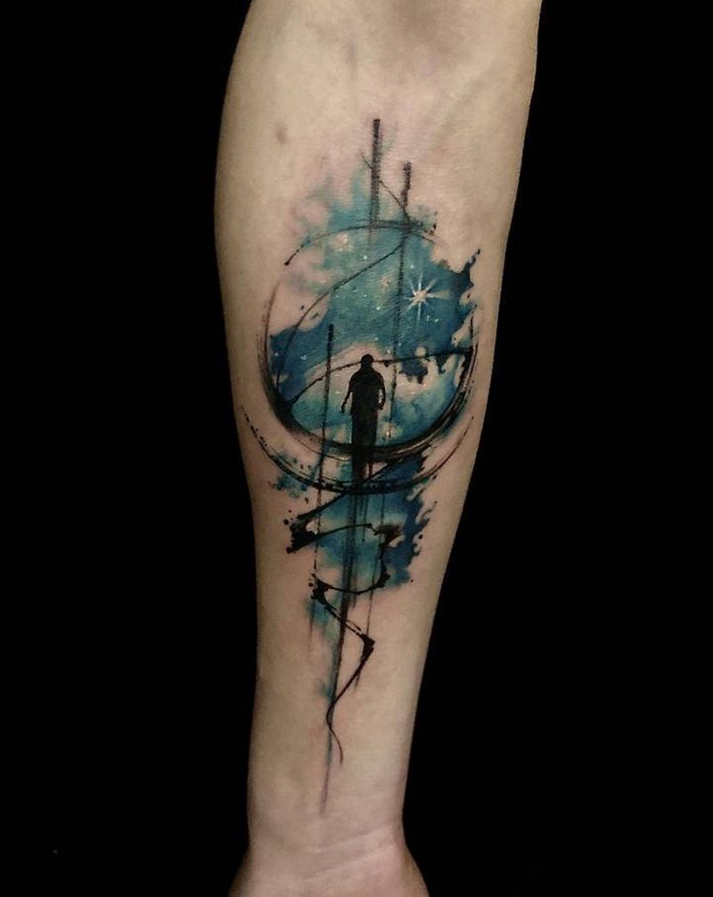 沷墨纹身图片_手臂腹部水彩水墨纹身图案