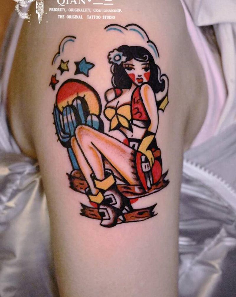 old school 美国大妞纹身图片_手臂Old School纹身图案