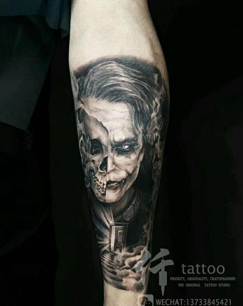 原创小丑joker纹身图片_欧美写实纹身图案