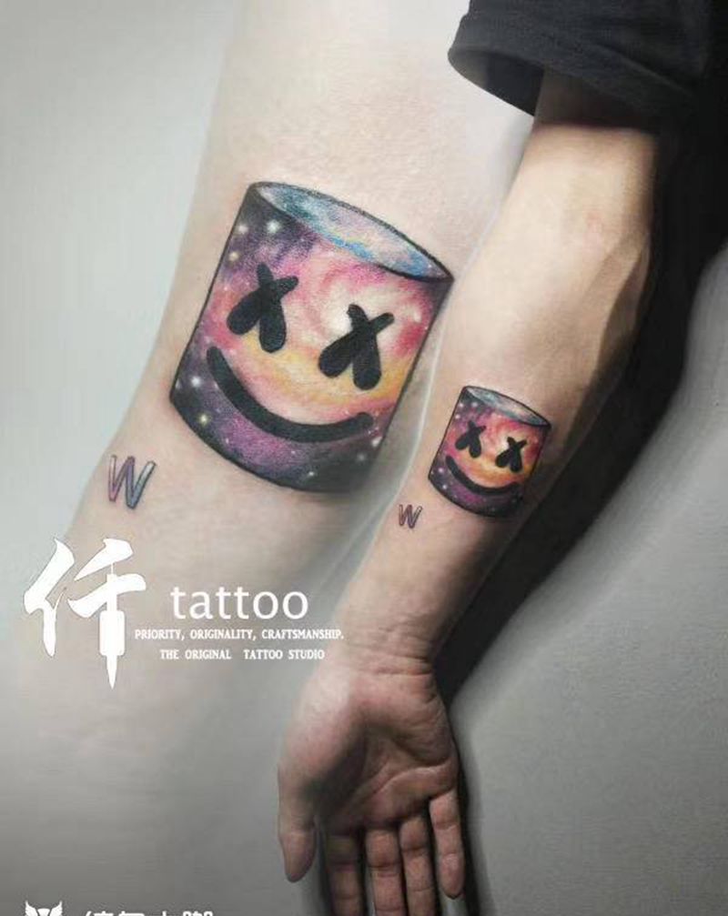 设计星空版棉花糖纹身图片_水彩纹身图案