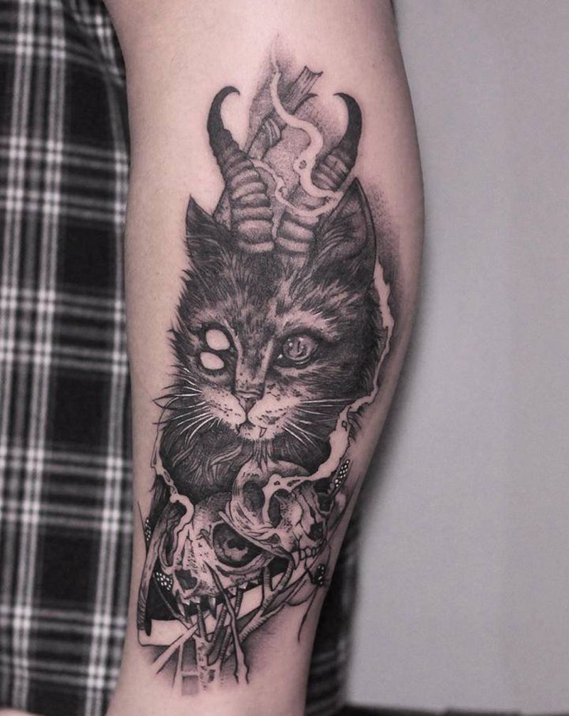 暗黑纹身图片_腿部点刺纹身图案