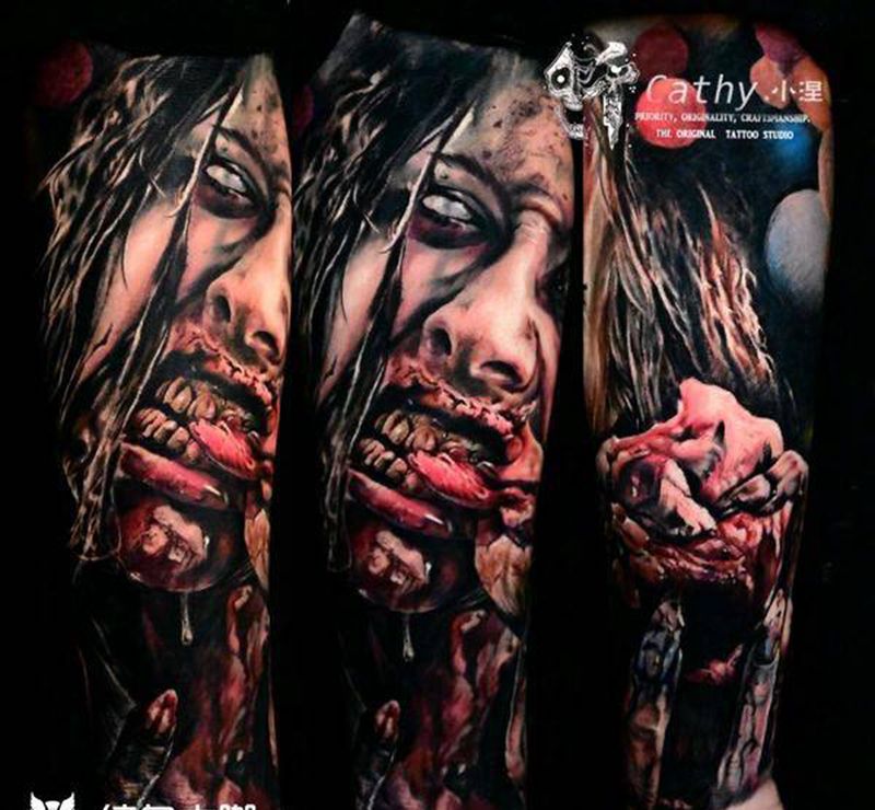 血腥系列小臂纹身图片_手臂欧美写实血腥纹身图案