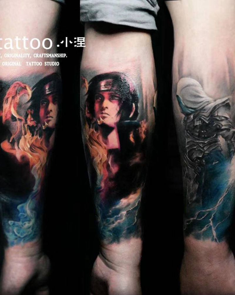 彩色动漫包臂火影系列纹身图片_手臂欧美写实纹身图案