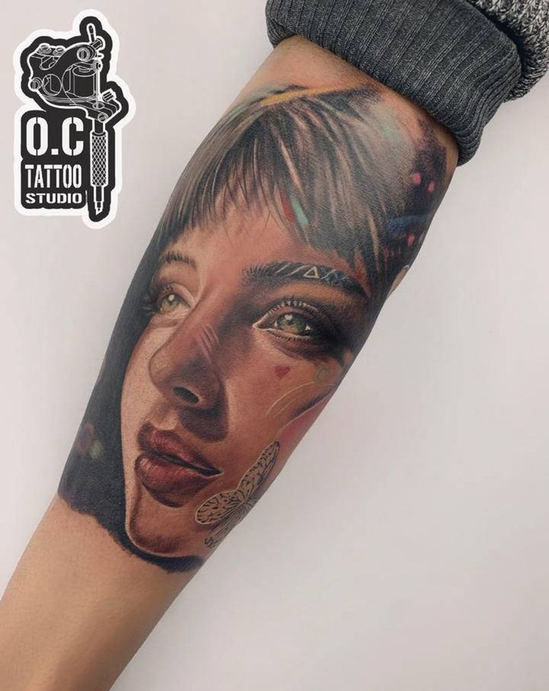 girl纹身图片_手臂欧美写实纹身图案